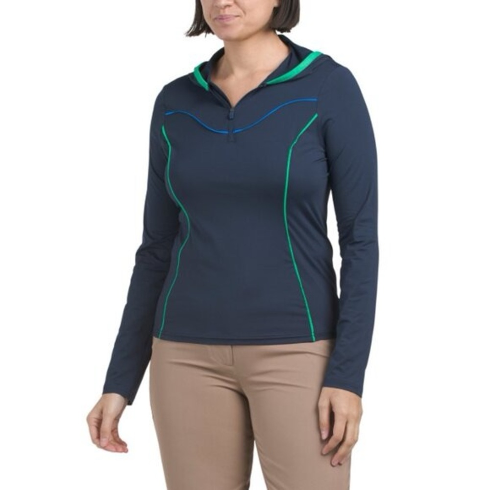 NEW G/Fore Navy 1/4 Zip Pullover Long Sleeve Hooded‎ Mid Layer Golf Shirt